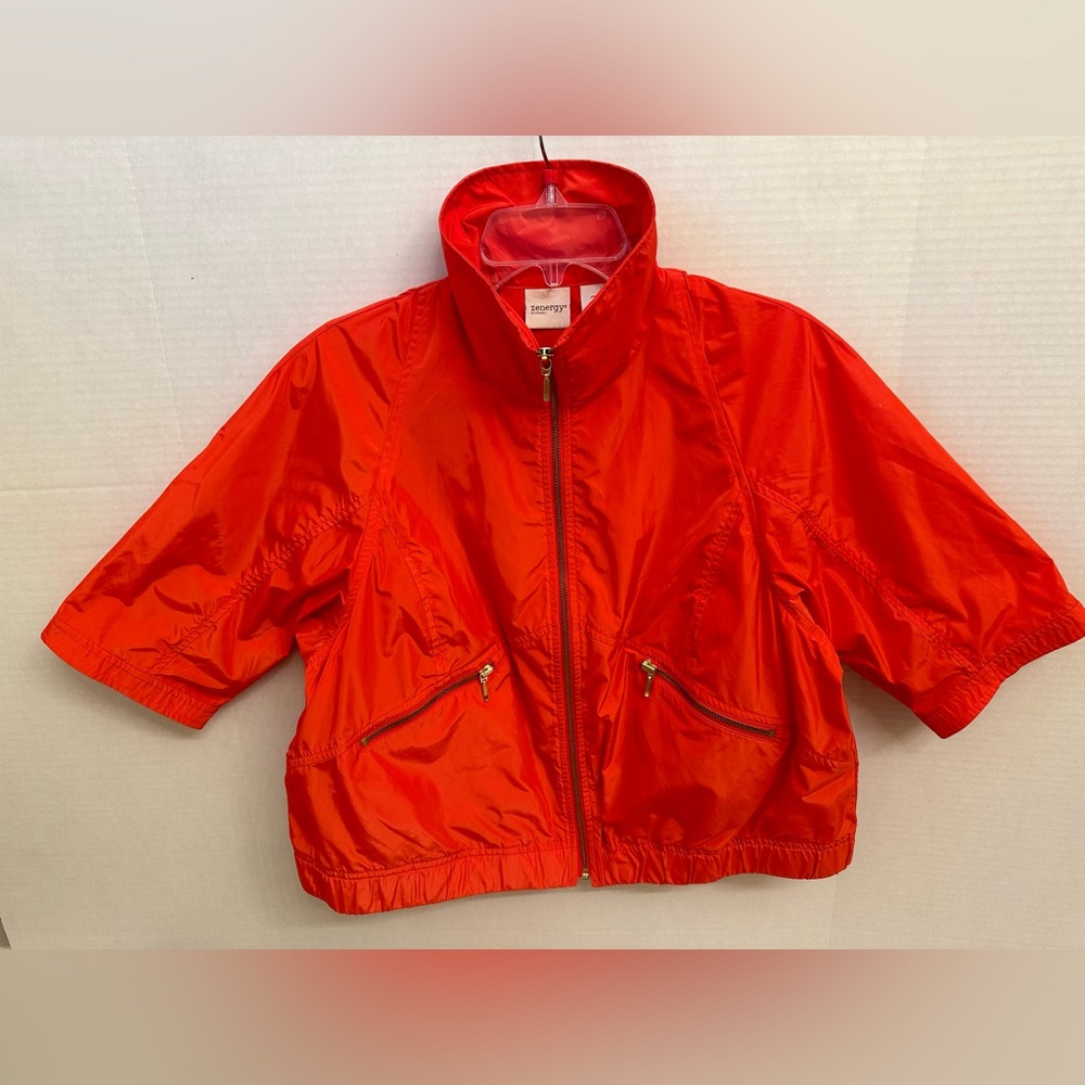 NWOT Chico’s Zenergy Orange 3/4 Sleeve Utility Windbreaker Jacket Size 2P